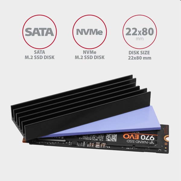 Hliníkový pasivní chladič Axagon pre M.2 SSD Hliníkový pasivní chladič Axagon pre M.2 SSD
