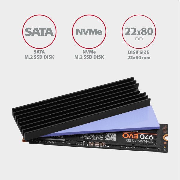Hliníkový pasivní chladič Axagon pre M.2 SSD Hliníkový pasivní chladič Axagon pre M.2 SSD