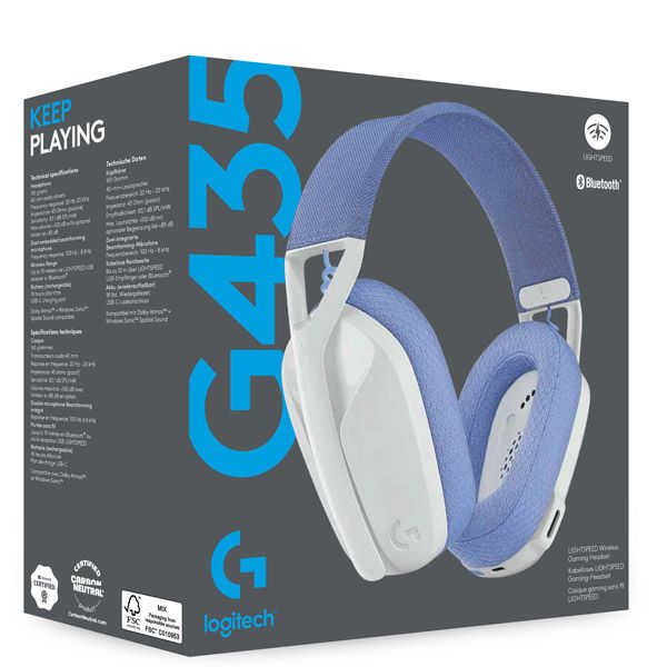 Logitech G435 LIGHTSPEED - bezdrôtové herné slúchadlá - bílá/fialová