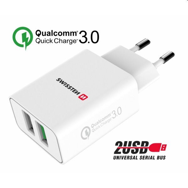 Nabíječka Swissten 2x USB QC 3.0 + USB 23W, bílá, eco balení Nabíječka Swissten 2x USB QC 3.0 + USB 23W, bílá, eco balení
