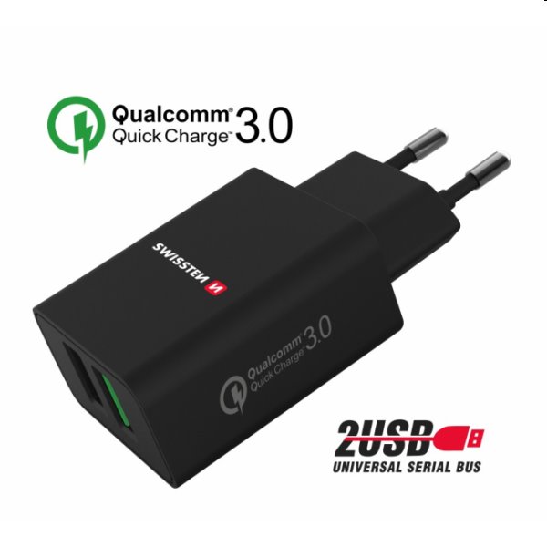 Nabíječka Swissten 2x USB QC 3.0 + USB 23W, černá