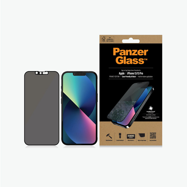 Ochranné temperované sklo PanzerGlass Case Friendly AB se soukromým filtrem pro Apple iPhone 13/13 Pro, černé