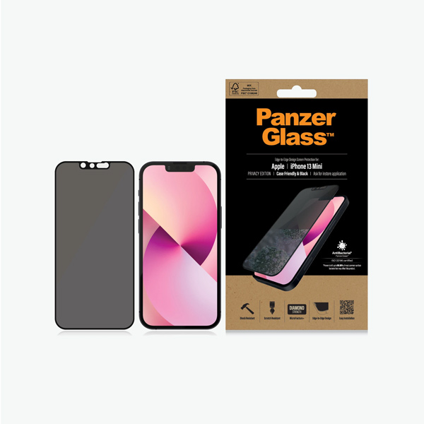 Ochranné temperované sklo PanzerGlass Case Friendly AB s privátním filtrem pro Apple iPhone 13 Mini, černé