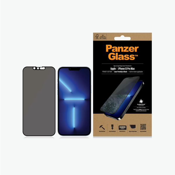 Ochranné temperované sklo PanzerGlass Case Friendly AB se soukromým filtrem pro Apple iPhone 13 Pro Max, černé
