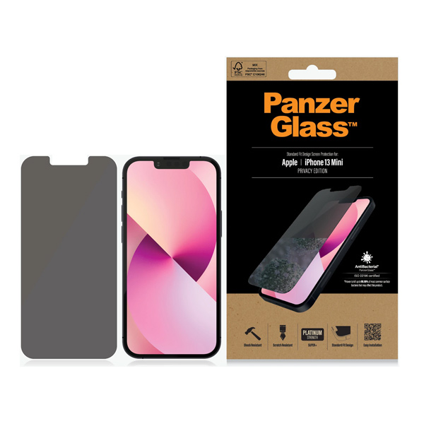 Ochranné temperované sklo PanzerGlass Standard Fit AB s privátnym filtrem pro Apple iPhone 13 mini, transparentní