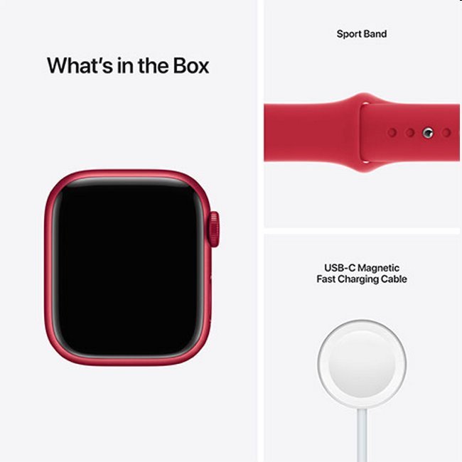Apple Watch Series 7 GPS, 45mm Red Aluminium Case with Red Sport Band - Regular