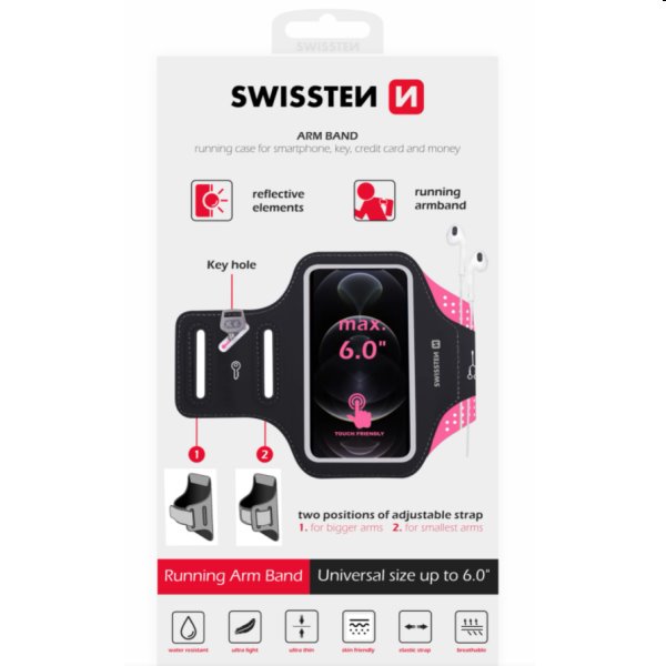 Sportovní pouzdro Swissten Armband 6", růžové