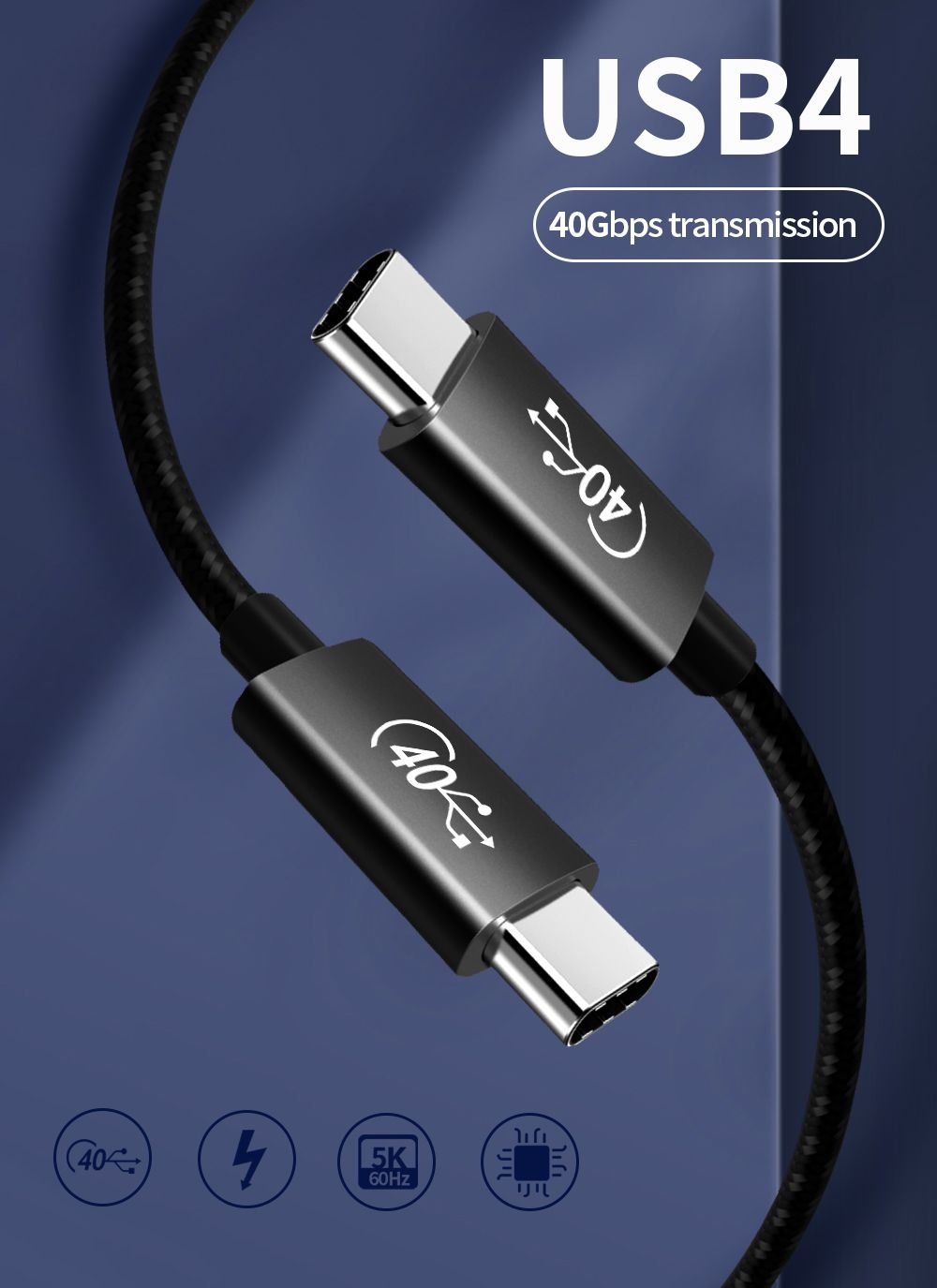 PremiumCord USB4 kábel 1 m, 40Gbps, Thunderbolt 3, certifikovaný USB-IF, černý