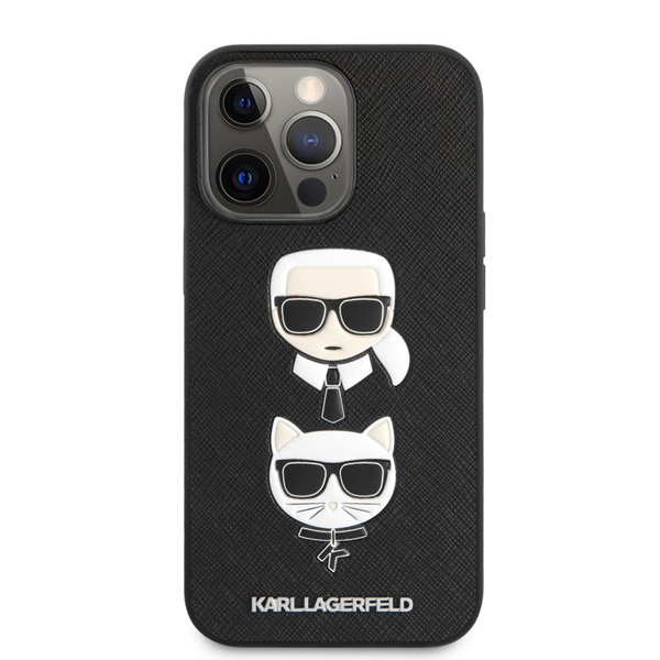 Pouzdro Karl Lagerfeld PU Saffiano Karl and Choupette Heads pro iPhone 13 Pro, black