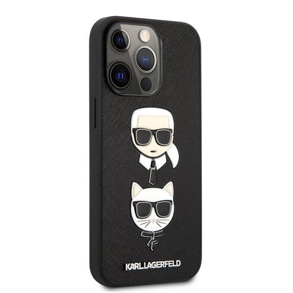 Pouzdro Karl Lagerfeld PU Saffiano Karl and Choupette Heads pro iPhone 13 Pro, black