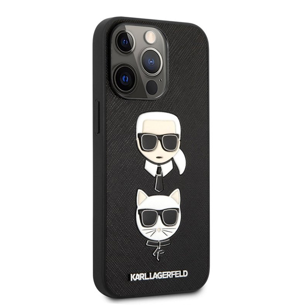 Pouzdro Karl Lagerfeld PU Saffiano Karl and Choupette Heads pro iPhone 13 Pro Max, black