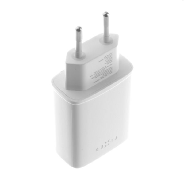 FIXED Síťová nabíječka s USB-C/USB, podpora PD, 30W, bílá