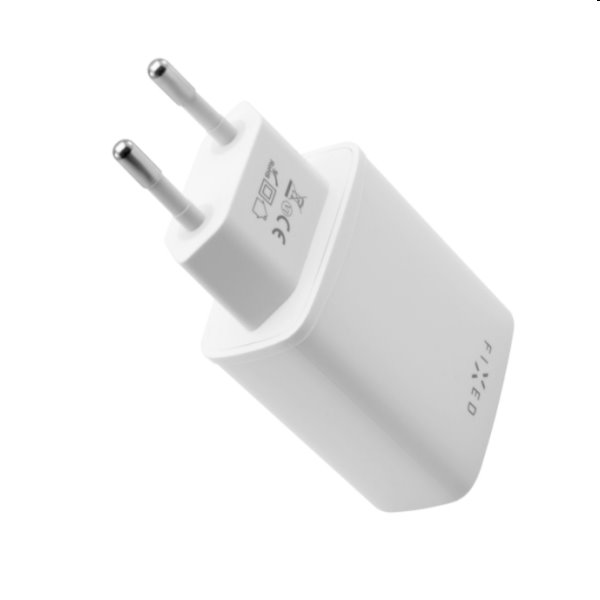 FIXED Síťová nabíječka s USB-C/USB, podpora PD, 30W, bílá