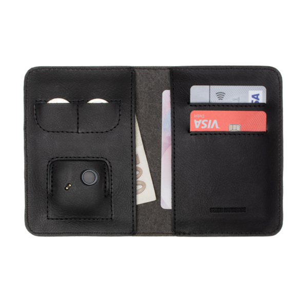 FIXED Smile XL Kožená peněženka se smart trackerem, černá