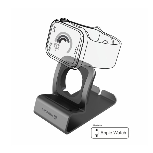 Swissten hliníkový stojan pro Apple Watch, šedý Swissten hliníkový stojan pro Apple Watch, šedý