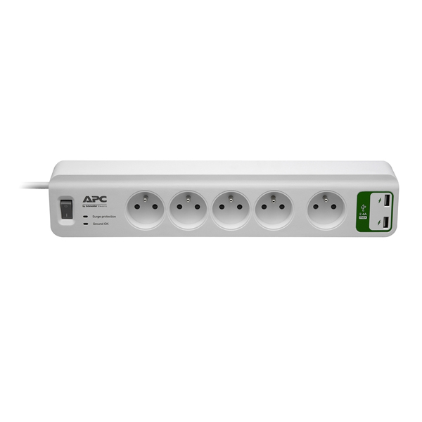 APC Essential SurgeArrest přepěťová ochrana 5 zás. 230V, 2 porty na USB nabíjení, ,,8m přívodní kabel