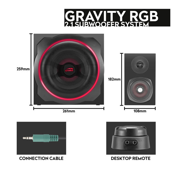 Speedlink Gravity RGB 2.1 Subwoofer System, Black