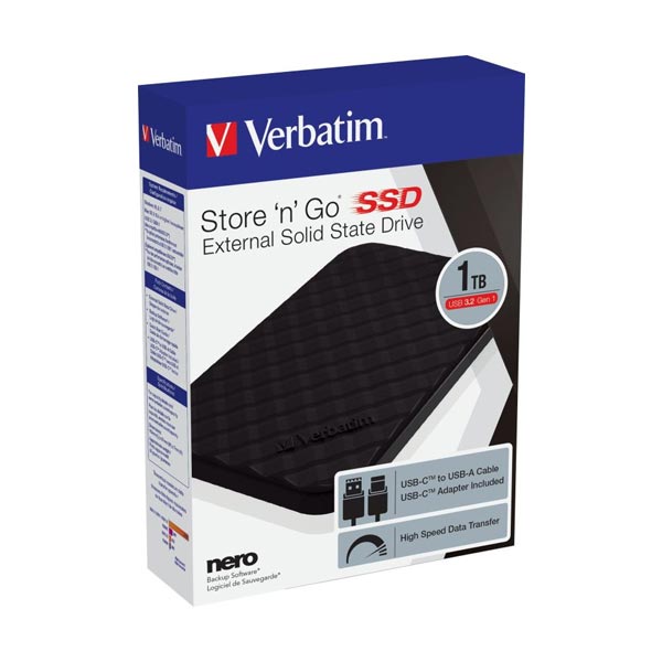 Verbatim SSD 1TB GEN2 USB 3.2 gen 1 Store 'n' Go, externí, černý Verbatim SSD 1TB GEN2 USB 3.2 gen 1 Store 'n' Go, externí, černý