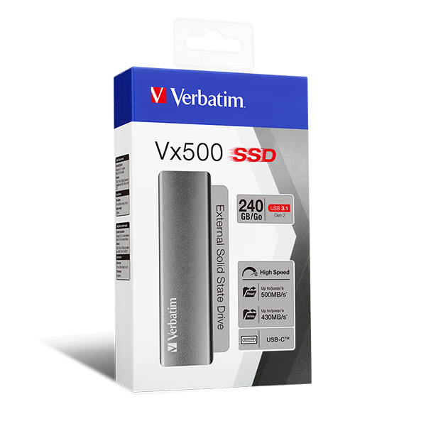 Verbatim SSD 240GB disk Vx500, USB 3.1 Gen 2 Solid State Drive externí, šedý