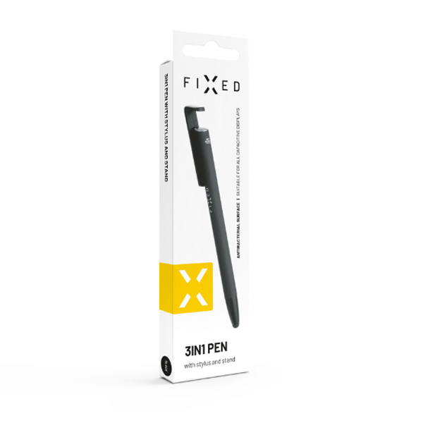 FIXED dotykové pero 3 v 1 so stylusom a stojanem, černé