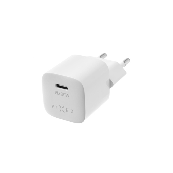 FIXED Mini charger set with USB-C output and USB-C/USB-C cable, PD support, 1 m, 20W, white