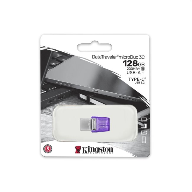 USB klíč Kingston DataTraveler MicroDuo 3C, 128GB, USB 3.2 (gen 1) s USB-C konektorem