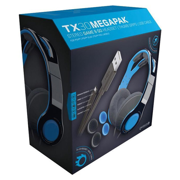 Gioteck TX30 Megapack, Stereo Game & Go Headset + Gripy na gamepad + USB kabel pro PS4