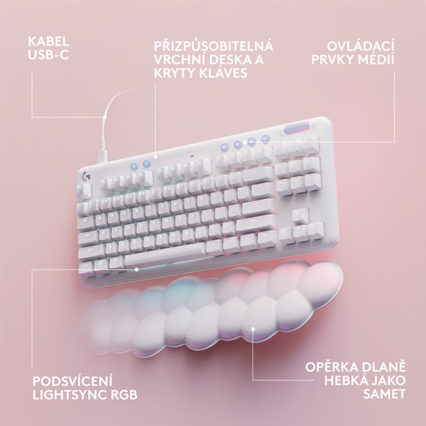 Herní klávesnice Logitech G713 TKL Tactile (Aurora Collection), bílá