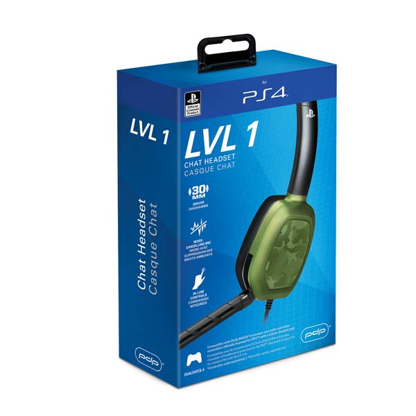 Kabelový headset PDP LVL1 Chat pro Playstation 4, Camo Green