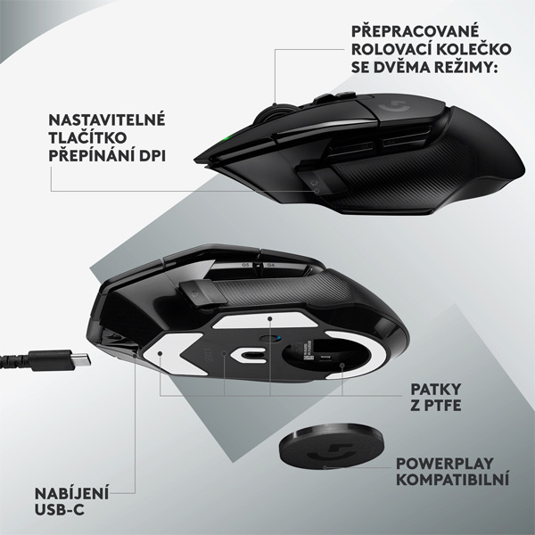 Bezdrátová herní myš Logitech G502 X LIGHTSPEED, černá