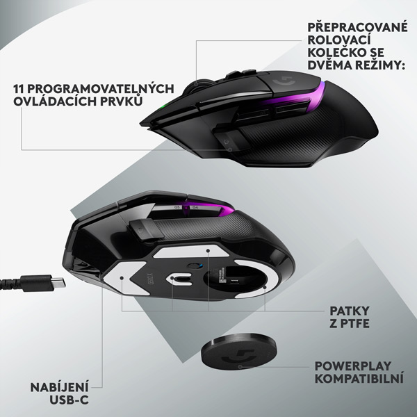 Bezdrátová herní myš Logitech G502 X Plus, černá