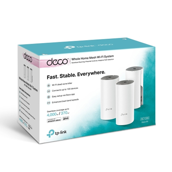 TP-Link AC1200 síťový Wi-Fi systém pro celou domácnost Deco E4 (3-balení) TP-Link AC1200 síťový Wi-Fi systém pro celou domácnost Deco E4 (3-balení)