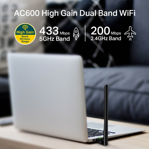 TP-Link Archer T2U Plus, AC600 High Gain Wi-Fi Dual Band USB Adapter