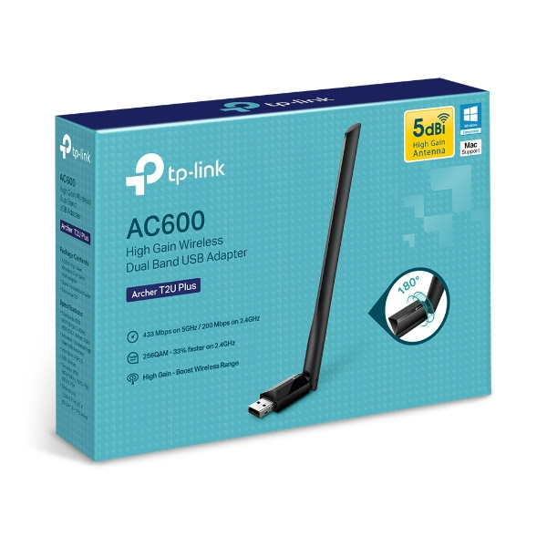 TP-Link Archer T2U Plus, AC600 High Gain Wi-Fi Dual Band USB Adapter TP-Link Archer T2U Plus, AC600 High Gain Wi-Fi Dual Band USB Adapter