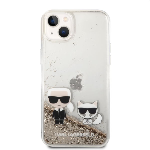 Pouzdro Karl Lagerfeld Liquid Glitter Karl and Choupette for iPhone 14 Plus, gold