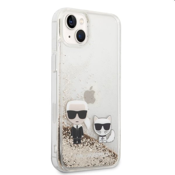 Pouzdro Karl Lagerfeld Liquid Glitter Karl and Choupette for iPhone 14 Plus, gold