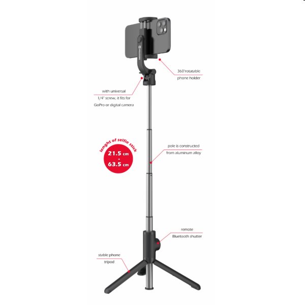 Swissten bluetooth selfie tyč Tripod Pro