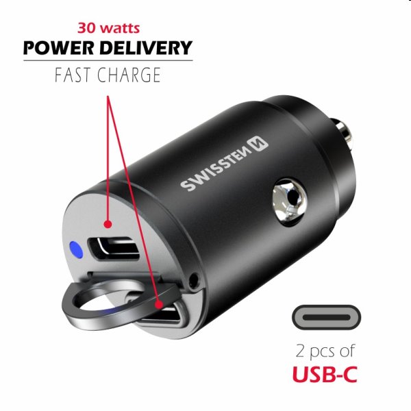 CL nano adaptér Swissten Power Delivery 2x USB-C 30W 30 W, černý