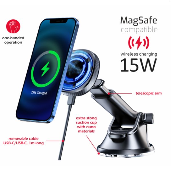 Swissten magnetický držák do auta s bezdrátovým nabíjením (MagSafe), 15W Swissten magnetický držák do auta s bezdrátovým nabíjením (MagSafe), 15W