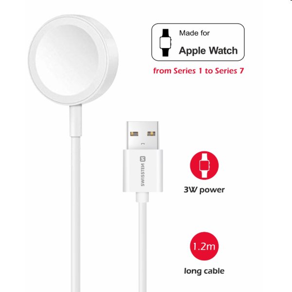 Swissten Nabíjecí magnetický kabel poe Apple Watch USB-A 1,2 m, bílý