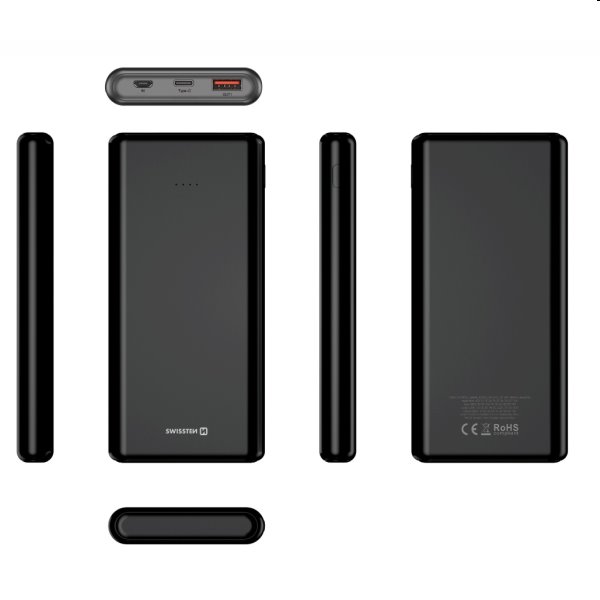 Swissten Power Line Powerbank 10 000 mAh 20W, PD, černá Swissten Power Line Powerbank 10 000 mAh 20W, PD, černá