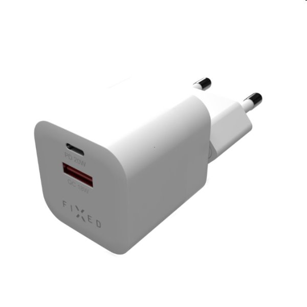 FIXED Síťová mini nabíječka USB-C/USB, PD, QC 3.0 20W, bílá FIXED Síťová mini nabíječka USB-C/USB, PD, QC 3.0 20W, bílá
