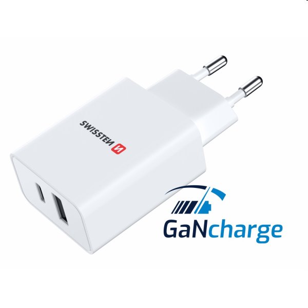 Sieťový Adaptér Swissten 1xUSB-C+1xUSB 30W, PD, bílý Sieťový Adaptér Swissten 1xUSB-C+1xUSB 30W, PD, bílý