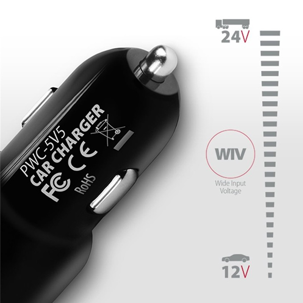 Autonabíječka AXAGON PWC-5V5 Smart 5V 2,4A + 2,4A, 24W, černá Autonabíječka AXAGON PWC-5V5 Smart 5V 2,4A + 2,4A, 24W, černá