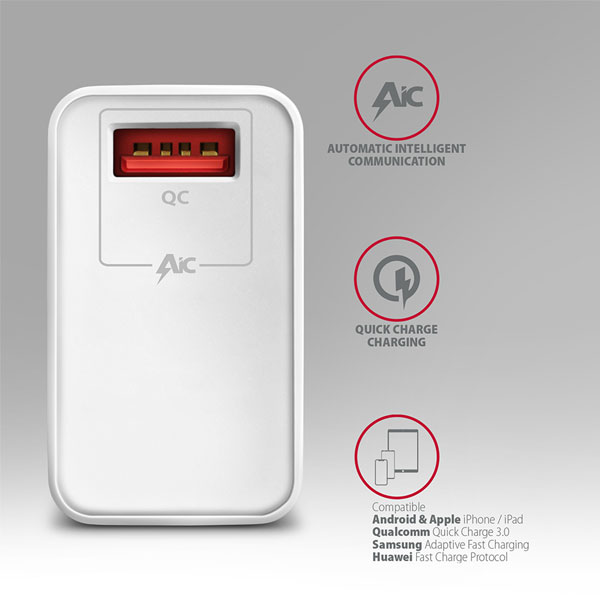 AXAGON ACU-QC19W síťový adaptér, 1x QC3.0/AFC/FCP/SMART, 19 W, bílý AXAGON ACU-QC19W síťový adaptér, 1x QC3.0/AFC/FCP/SMART, 19 W, bílý