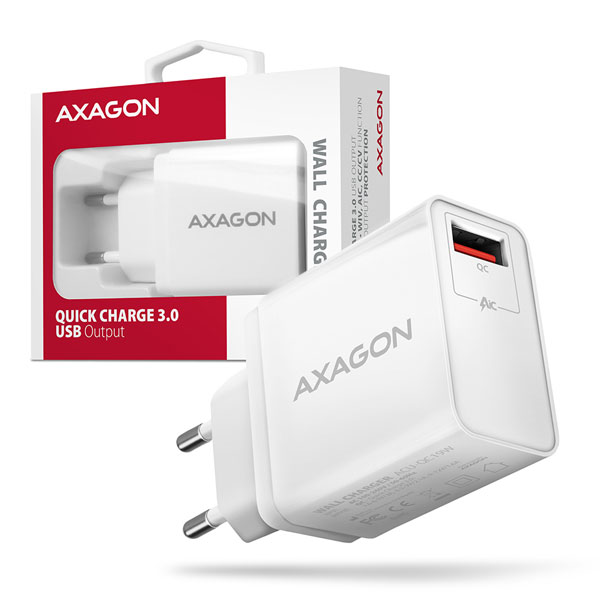 AXAGON ACU-QC19W síťový adaptér, 1x QC3.0/AFC/FCP/SMART, 19 W, bílý AXAGON ACU-QC19W síťový adaptér, 1x QC3.0/AFC/FCP/SMART, 19 W, bílý