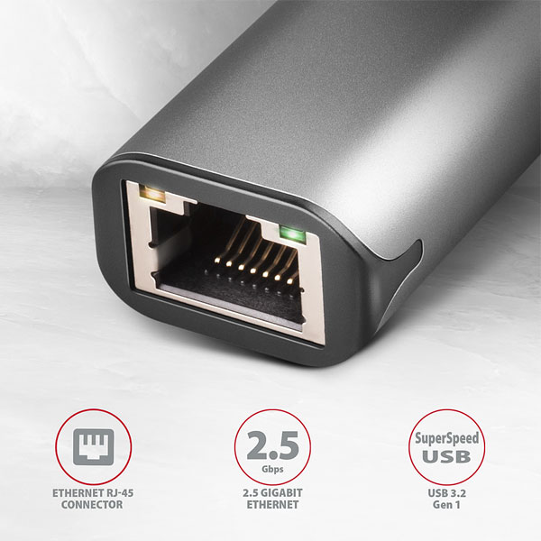 AXAGON ADE-25R Type-A USB3.2 Gen 1 - 2.5 Gigabit Ethernet 10/100/1000/2500 Adaptér, titan grey