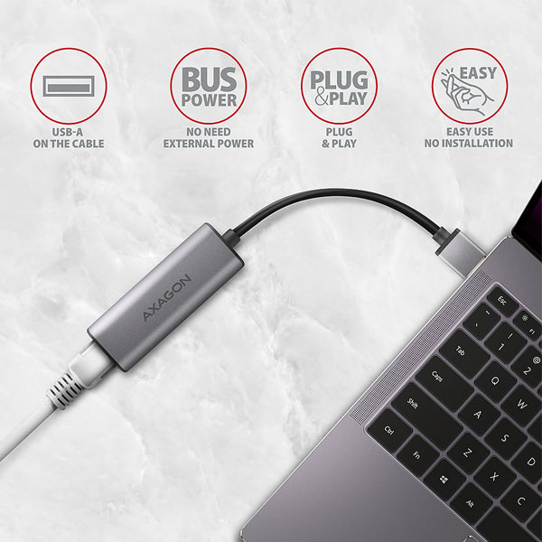 AXAGON ADE-25R Type-A USB3.2 Gen 1 - 2.5 Gigabit Ethernet 10/100/1000/2500 Adaptér, titan grey AXAGON ADE-25R Type-A USB3.2 Gen 1 - 2.5 Gigabit Ethernet 10/100/1000/2500 Adaptér, titan grey