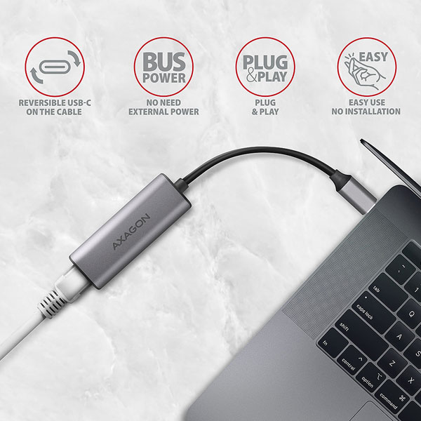 AXAGON ADE-25RC Type-C USB3.2 Gen 1 - 2.5 Gigabit Ethernet 10/100/1000/2500 Adaptér, titan grey AXAGON ADE-25RC Type-C USB3.2 Gen 1 - 2.5 Gigabit Ethernet 10/100/1000/2500 Adaptér, titan grey