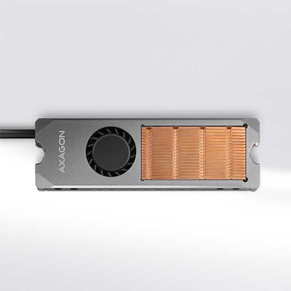 AXAGON CLR-M2FAN, měděný chladič s ventilátorem pro oboustranné M.2 SSD, 80mm SSD, výška 13mm